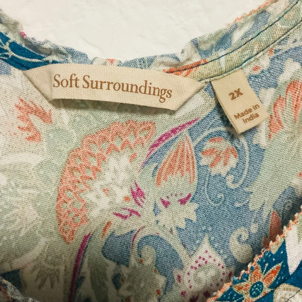 Soft Surroundings Kara Maxi Dress Large TealFloral Boho Tiered Cottagecore  2X - Picture 8 of 9